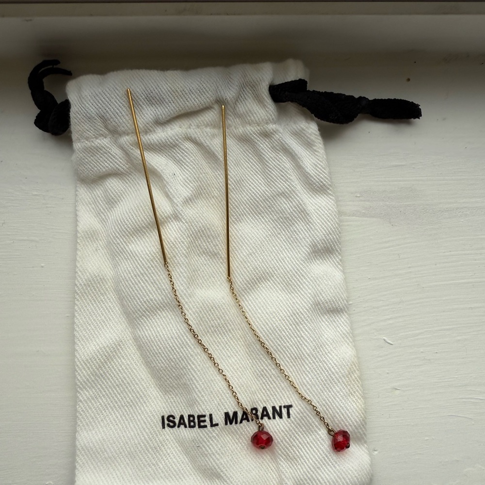 Isabel Marant Gold Earrings with Red Drops - Picture 4 of 7